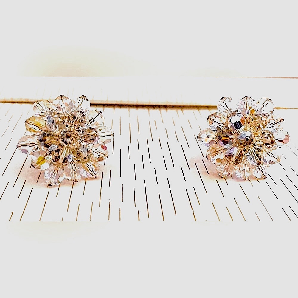 Free w/ bundle purchase - Stunning Cut Crystal Aurora Borealis Vintage Earrings